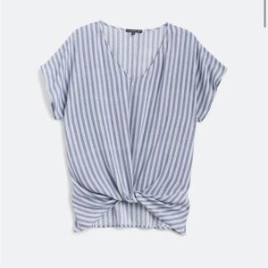 Blue & White Striped Tie Front Top